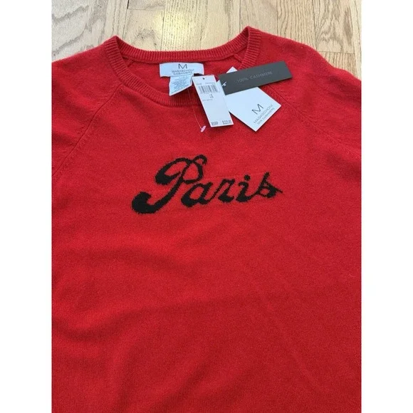 Magaschoni Paris Cashmere Sweater Women's Large Red Valentines Soft Crewneck NEW - Picture 6 of 7